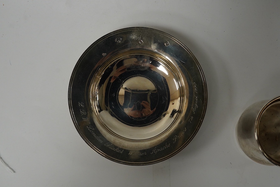 A modern silver Armada dish, London, 1990, 14.7cm and a modern silver baluster christening mug, 9.3oz. Condition - fair to good